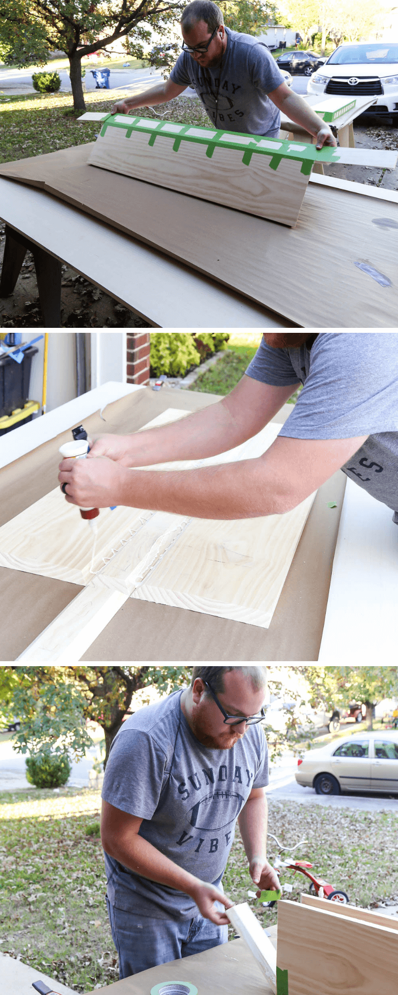 gluing together DIY floating shelves