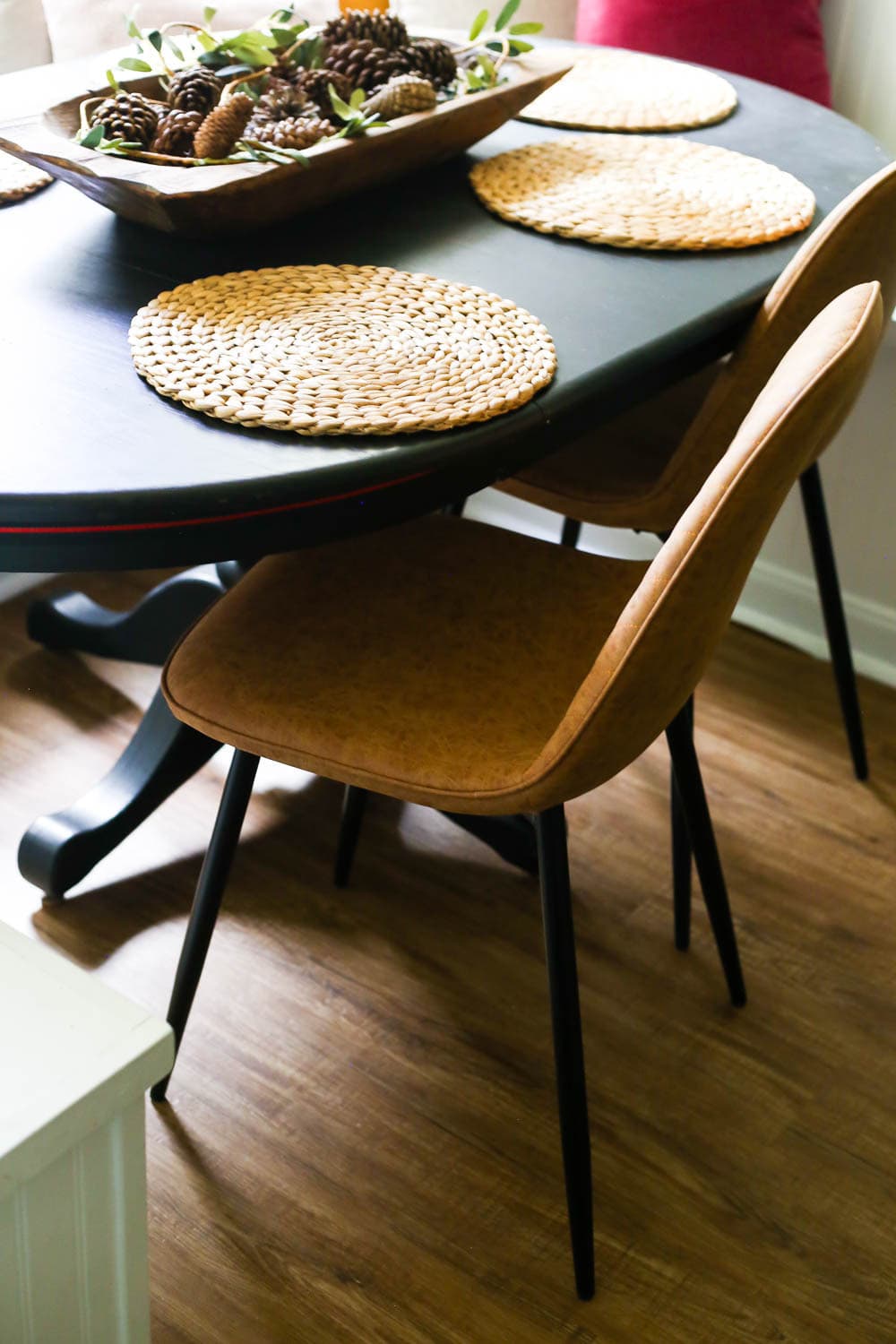 dining room table and leather chair