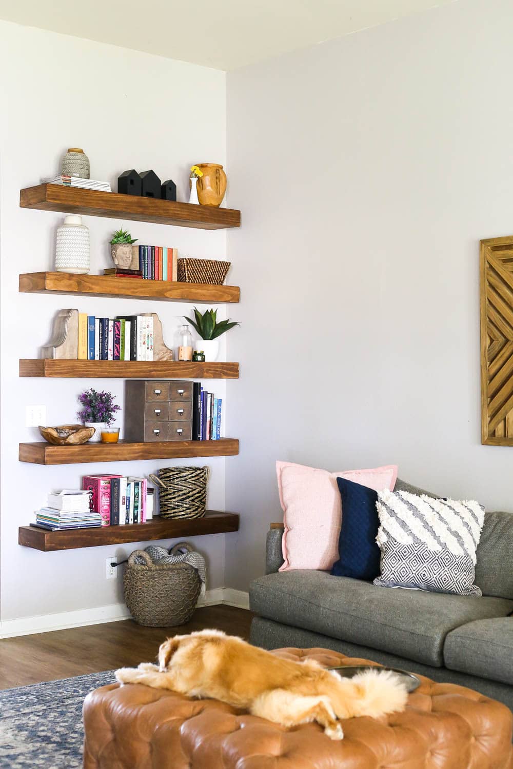 open shelving styled with decorative objects