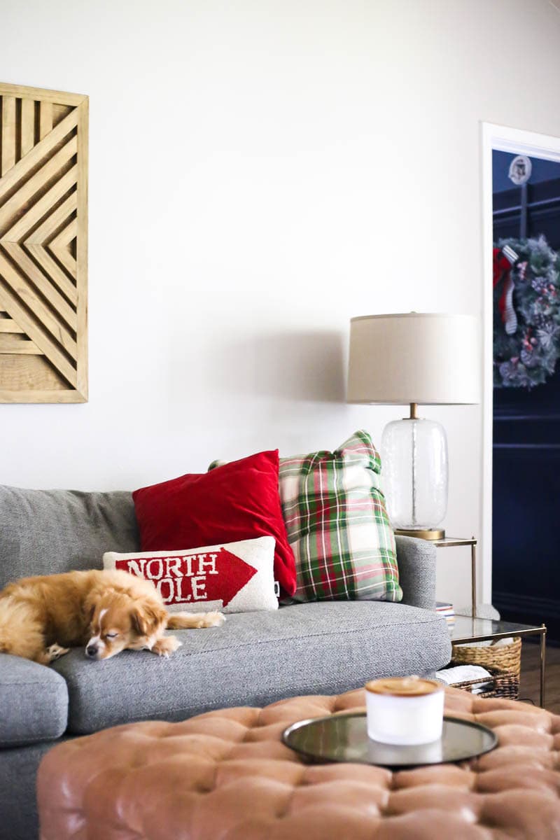 Couch with Christmas pillows