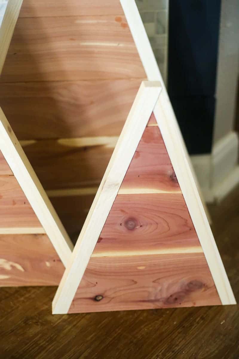 close up of cedar planked Christmas trees