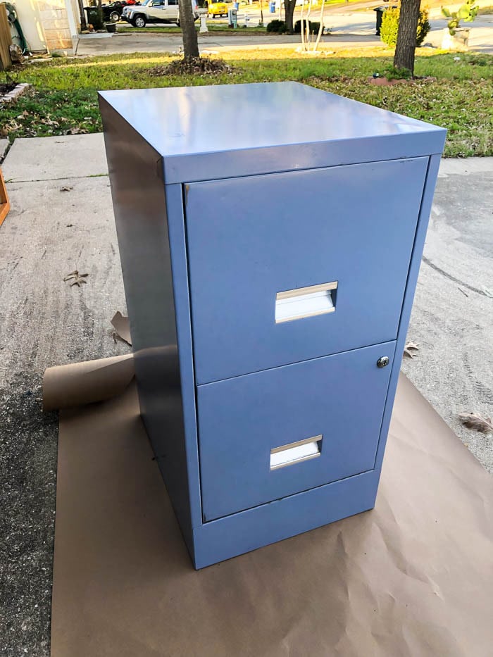 metal filing cabinet before the makeover