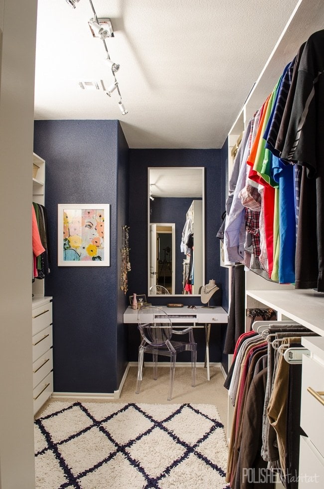 navy blue master closet