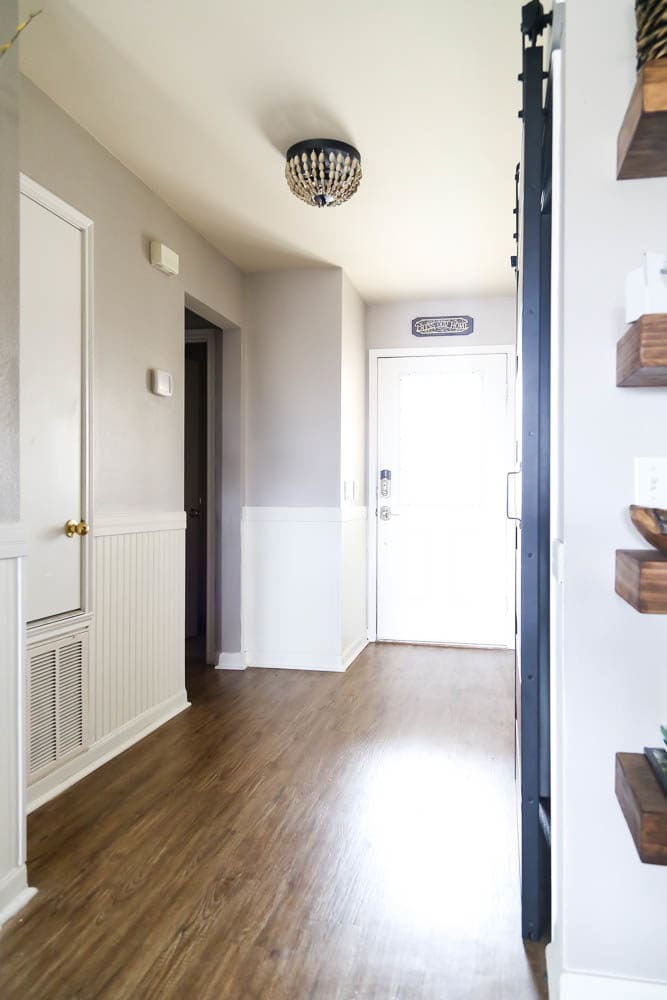 entryway with DIY beadboard panels