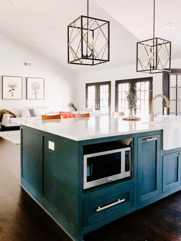 farmhouse kitchen and living room