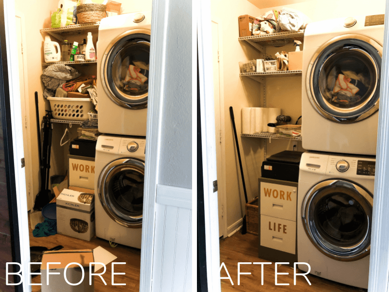 Laundry room before and after organizing