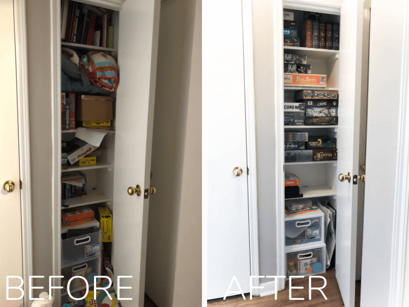 Closet before and after organizing