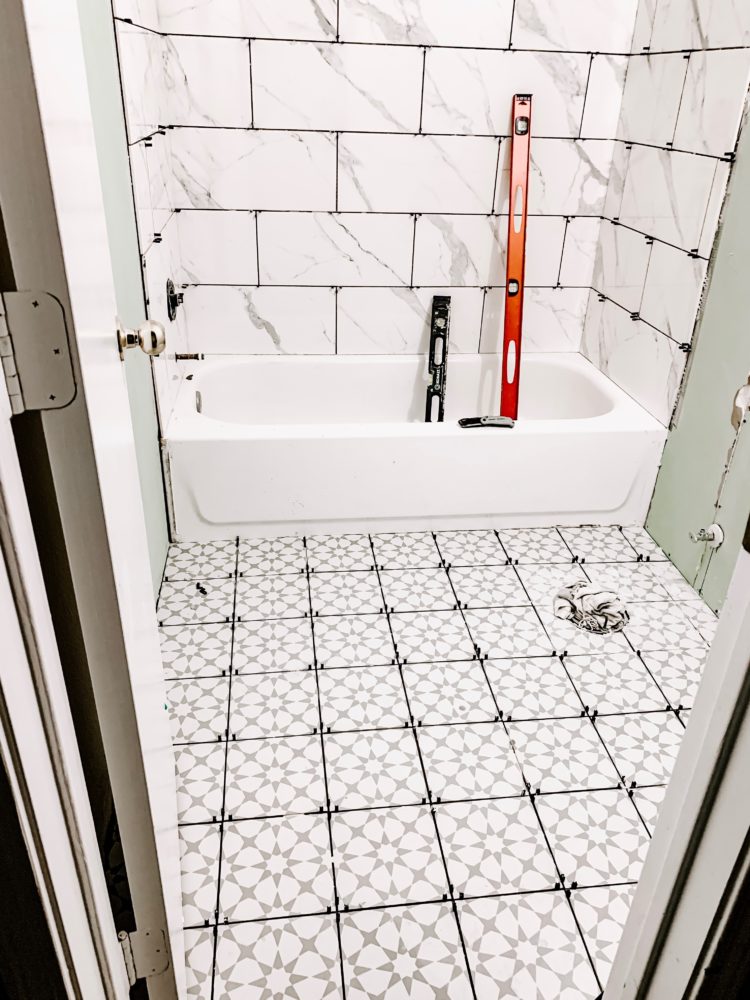 Bathroom with patterned tile