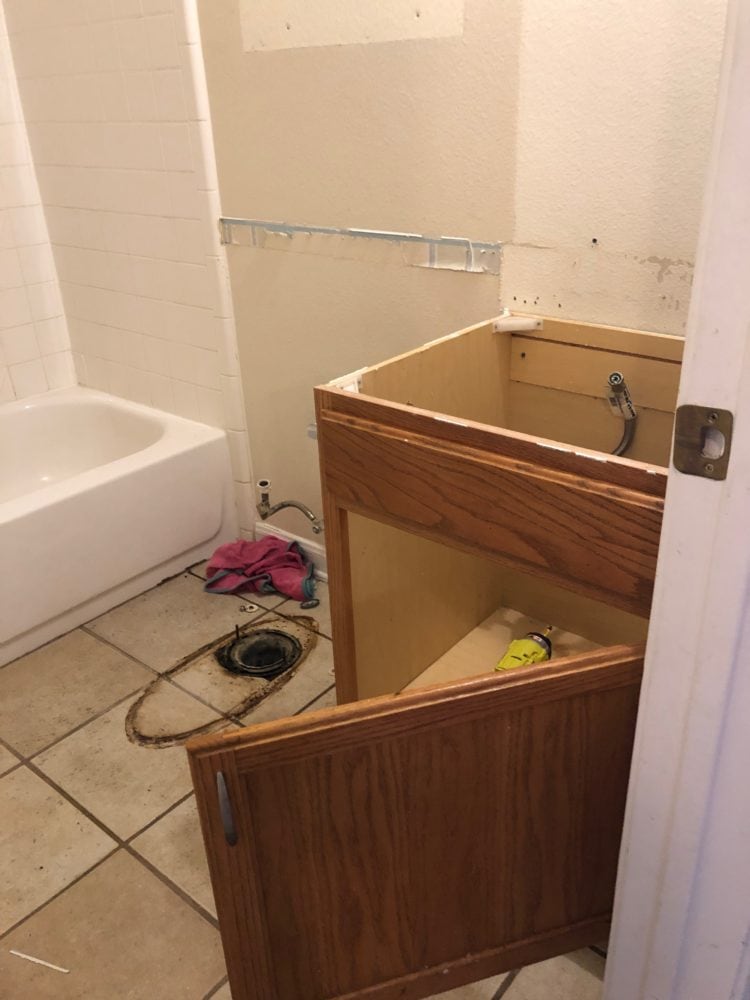 bathroom with toilet and vanity top removed