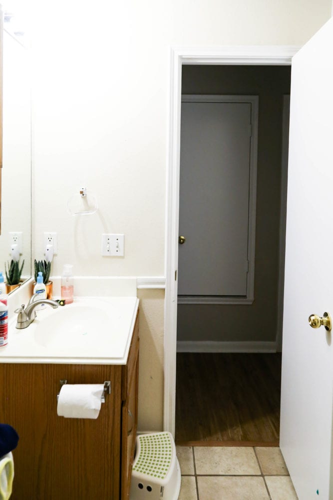 small bathroom with wood vanity