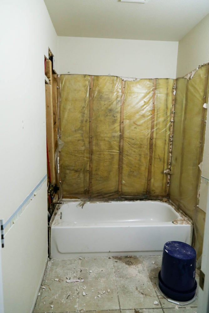 bathroom with walls, toilet, and vanity removed