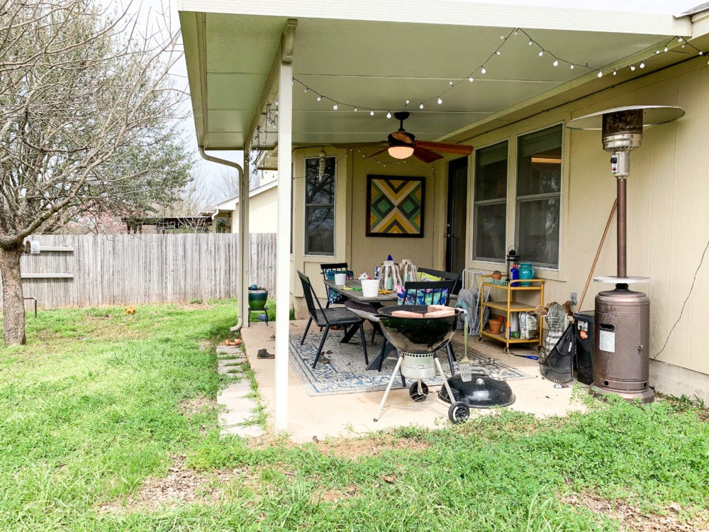 messy patio with clutter