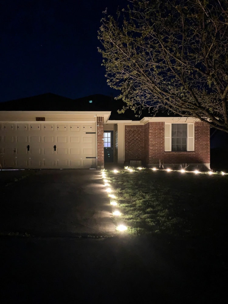 Front driveway with Enbrighten puck landscape lights