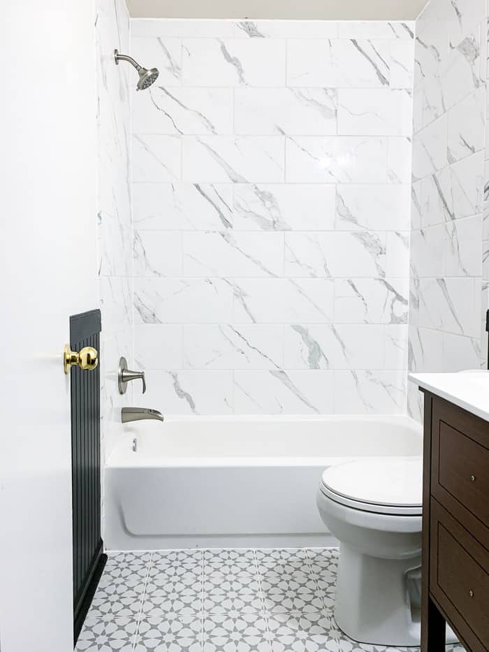 black, white, and gray bathroom renovation