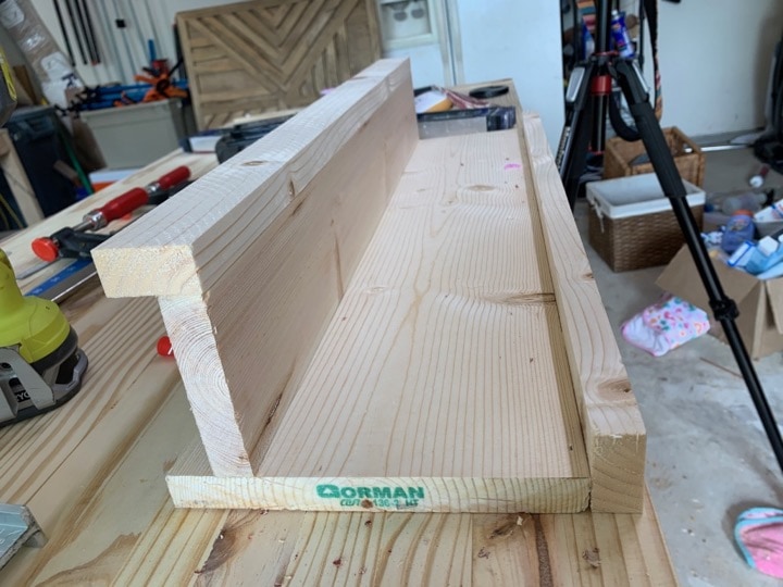 Wooden shelf with hooks underneath discount