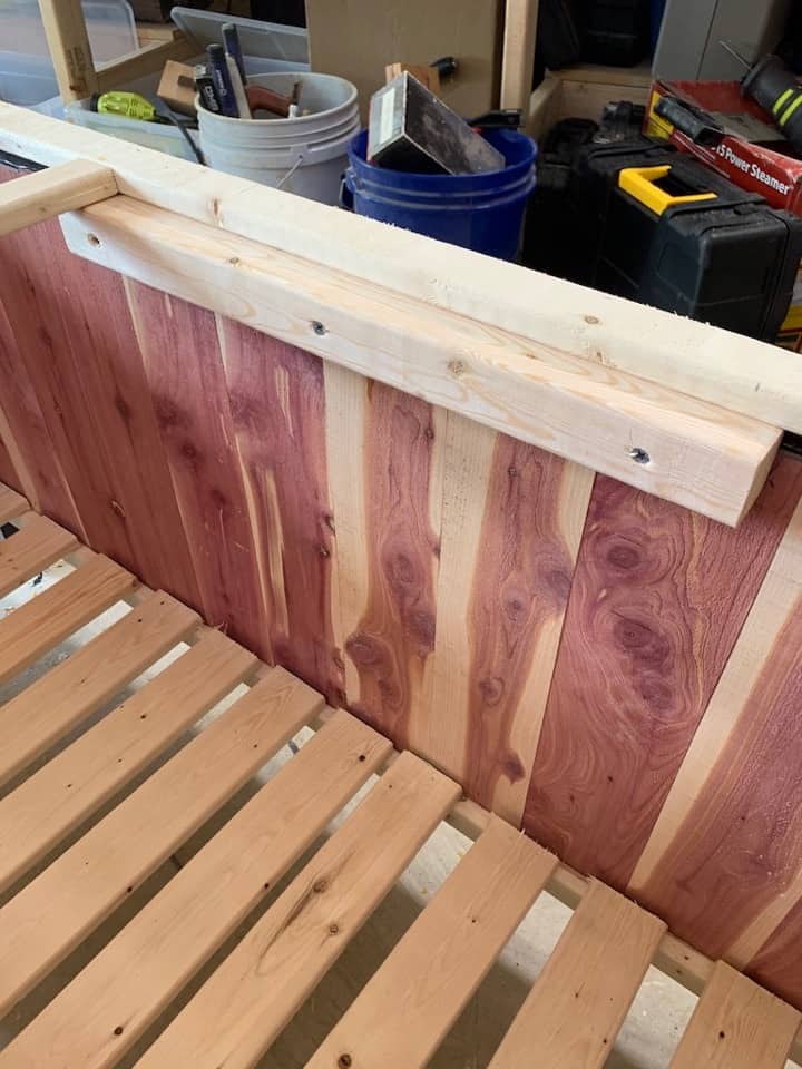 adding bench to DIY cedar planter 