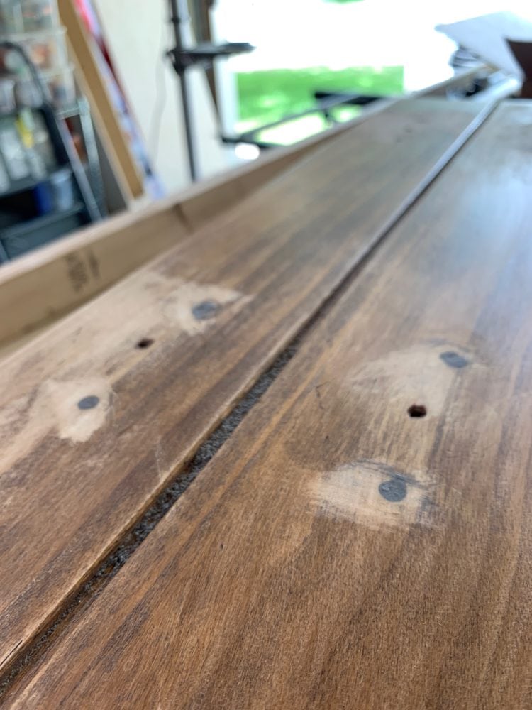 Dresser drawer with hardware holes filled in