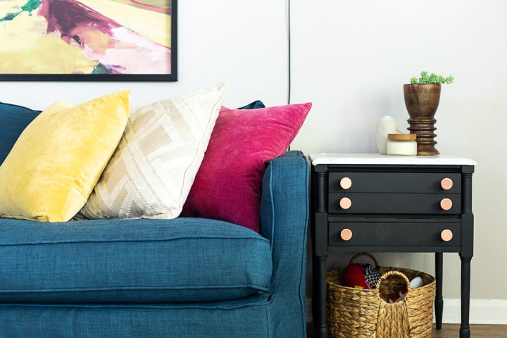 Close up of Crate & Barrel sofa with Comfort Works slipcover