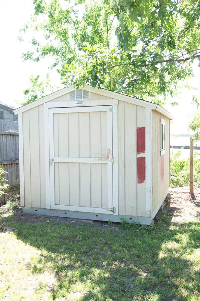 Backyard shed before painting