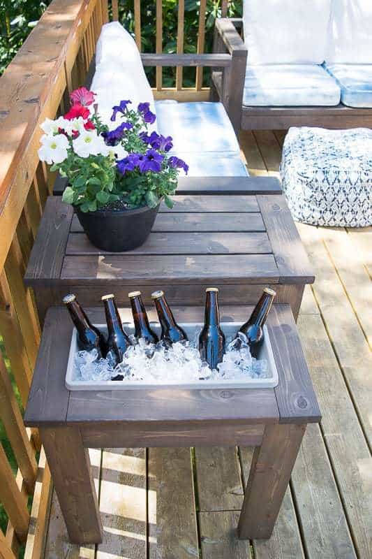 DIY outdoor side table with a cooler