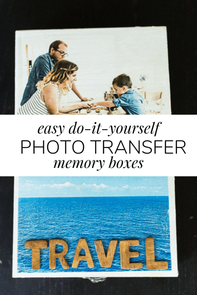 collage of two memory boxes with text overlay - "easy do it yourself photo transfer memory boxes"