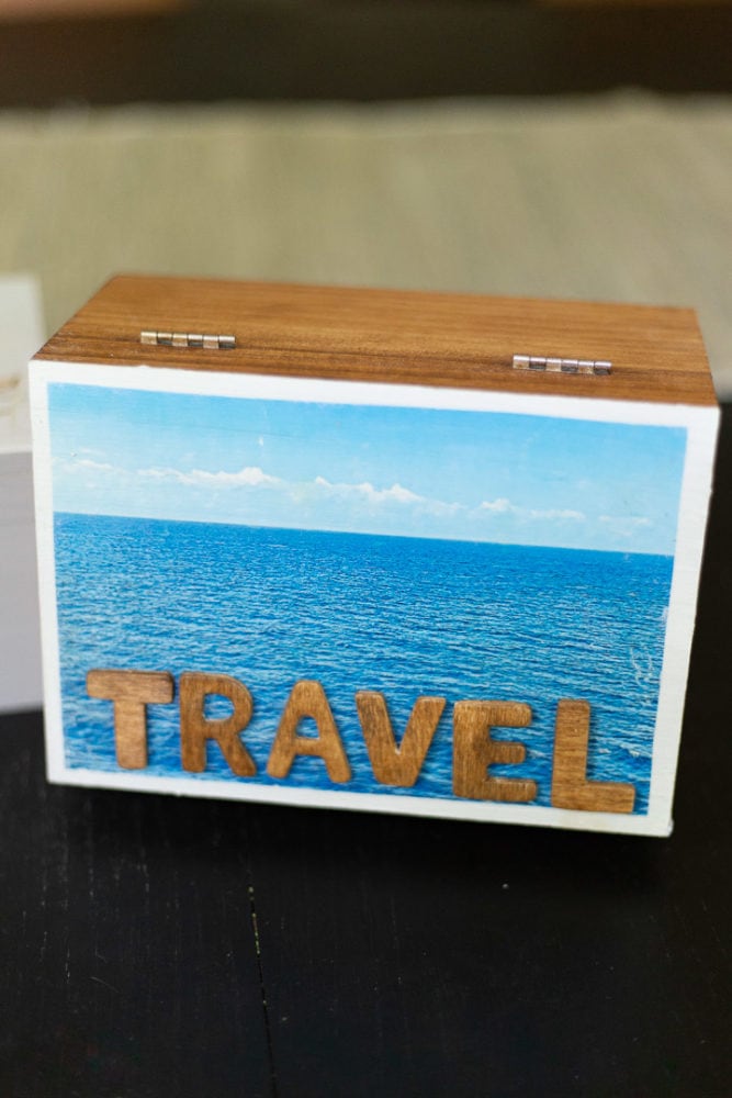 close up of DIY travel memory box