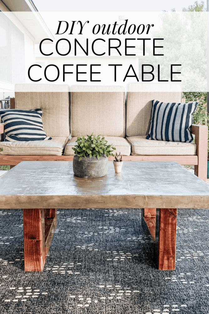 concrete coffee table with text overlay - "diy outdoor concrete coffee table"