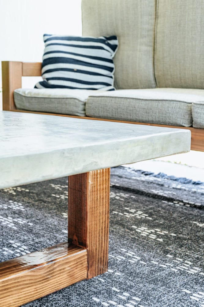 close up of DIY concrete coffee table