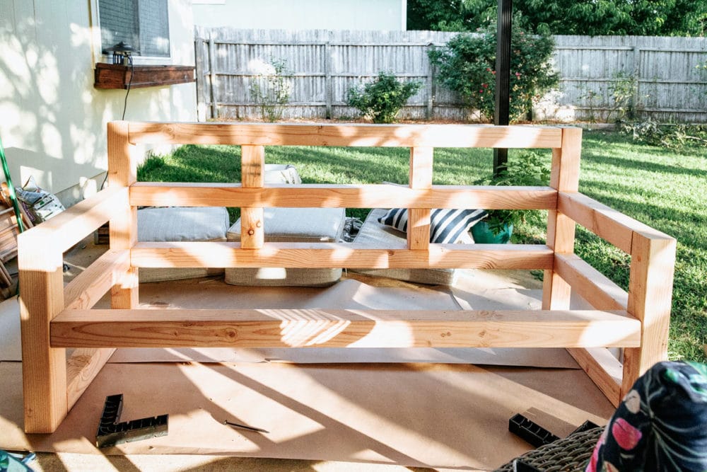 assembled wood outdoor sofa