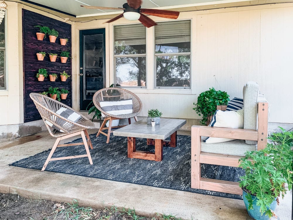 back porch with DIY outdoor plant wall