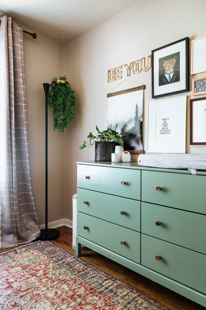 Gender neutral baby nursery with a Panasonic HomeHawk FLOOR in the corner 