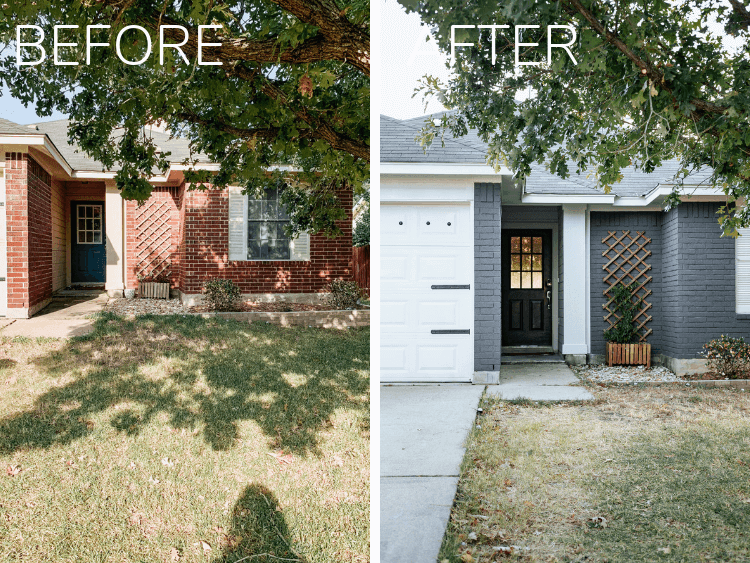 before and after collage of painted house