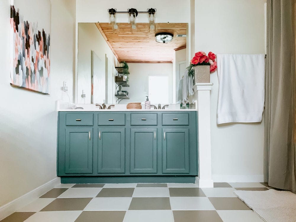 bathroom painted with DIY tile floor paint