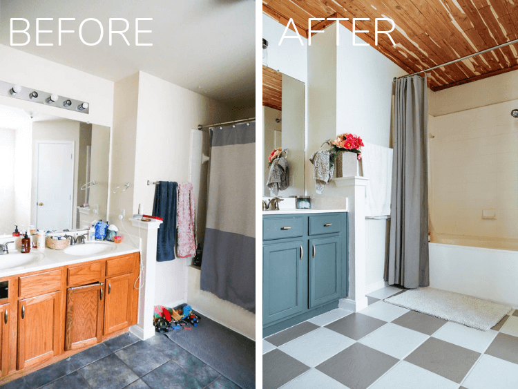 before and after of bathroom transformation