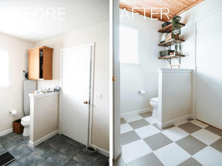 before and after of a master bathroom makeover