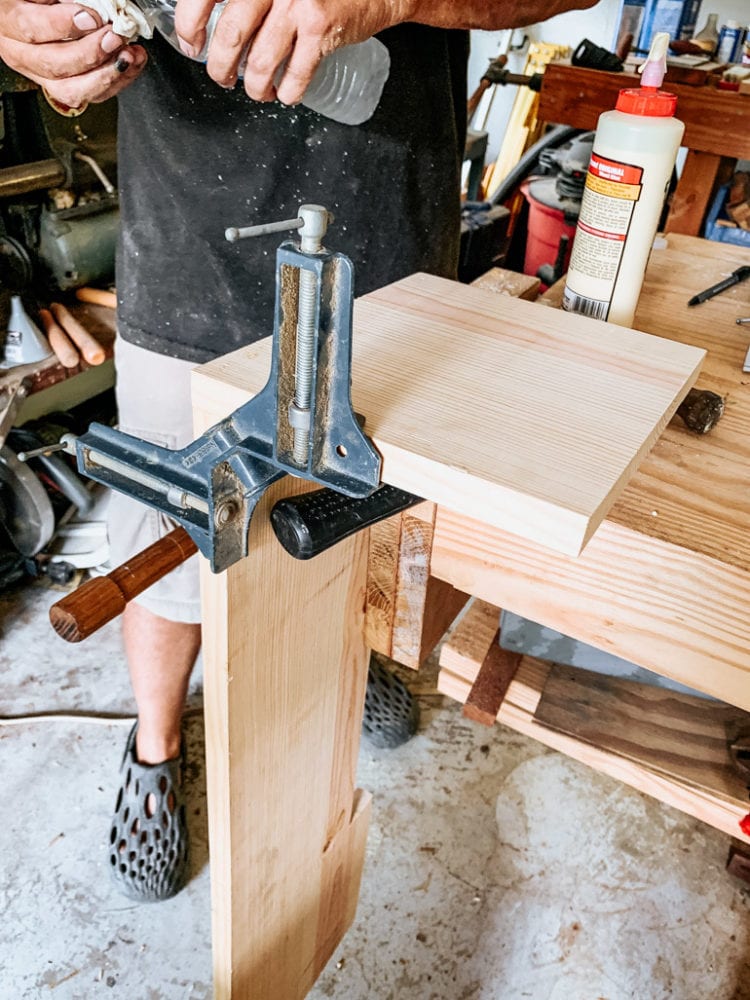 vent hood being assembled with corner clamps