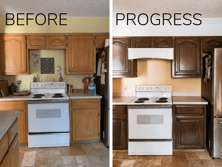 before and progress of kitchen refresh