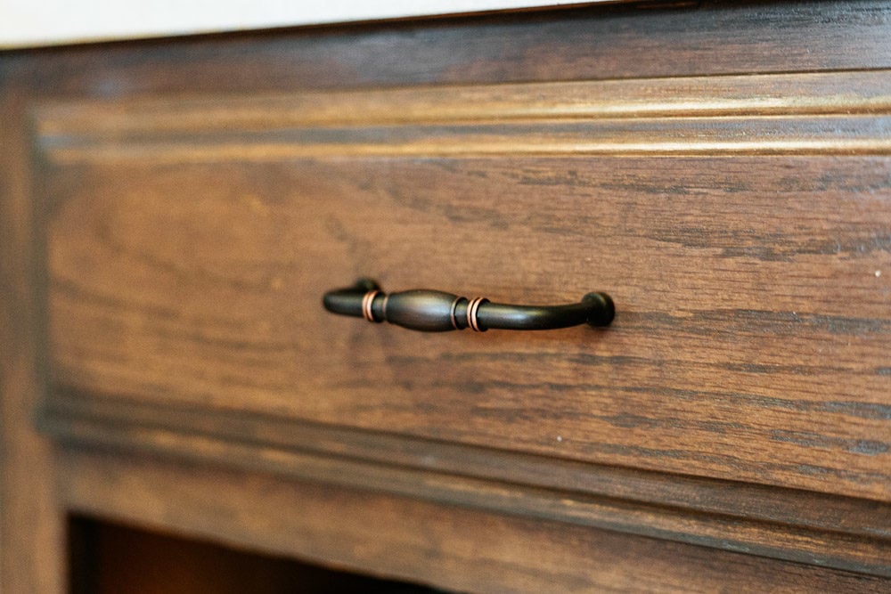 close up of cabinet drawer with drawer pull
