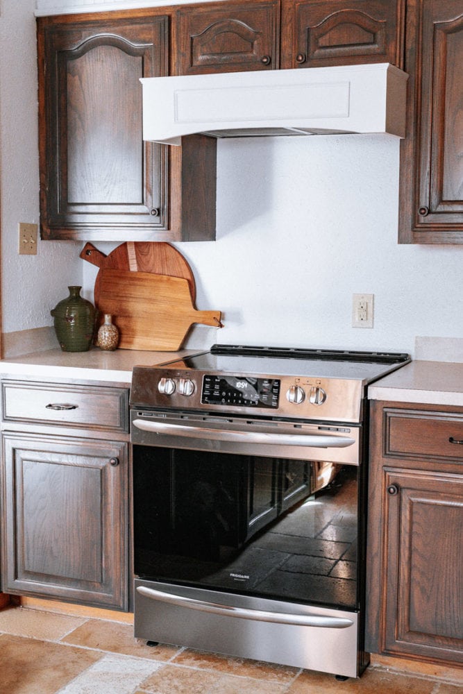 corner of a kitchen after a phase one makeover 