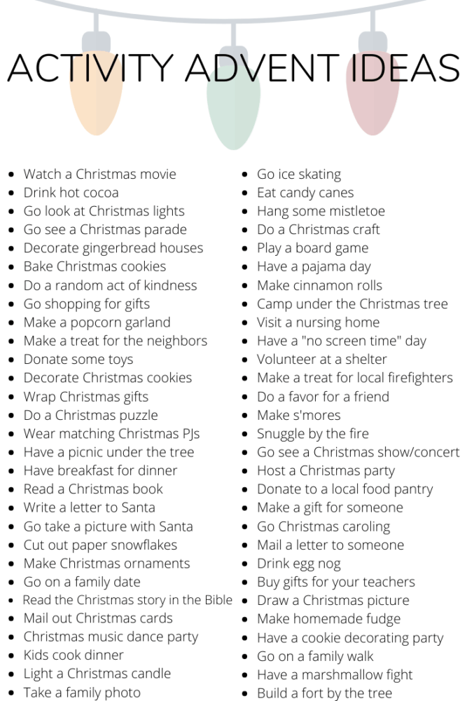 list of advent activities for Christmas