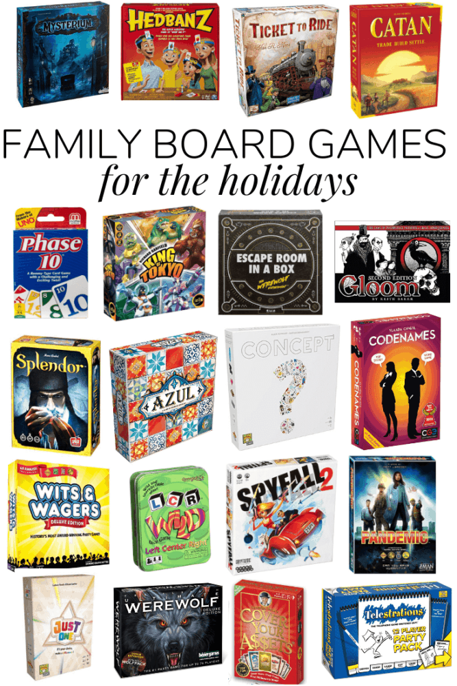 collage of 20 different family board games