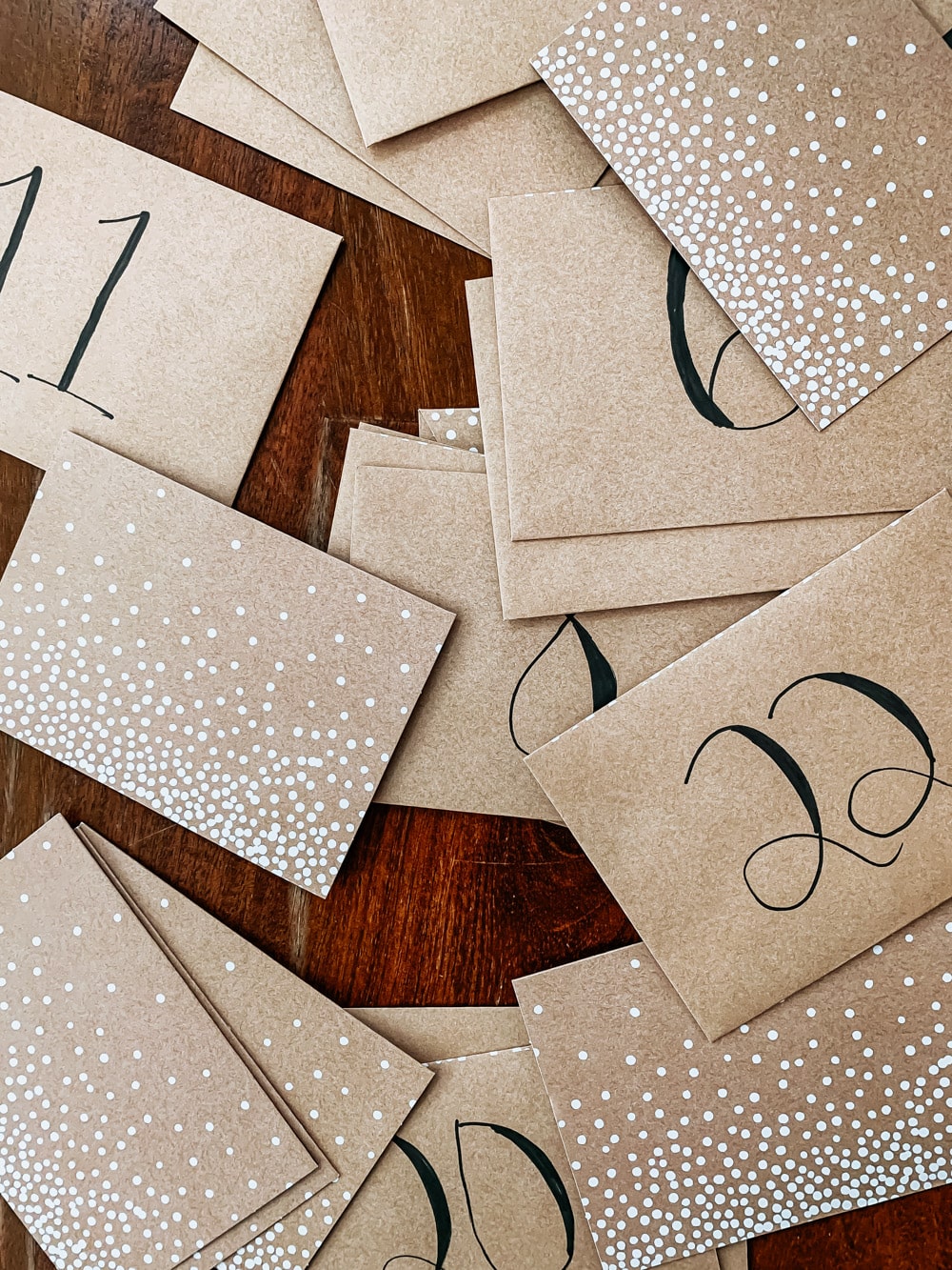 cards and envelopes for activity advent calendar