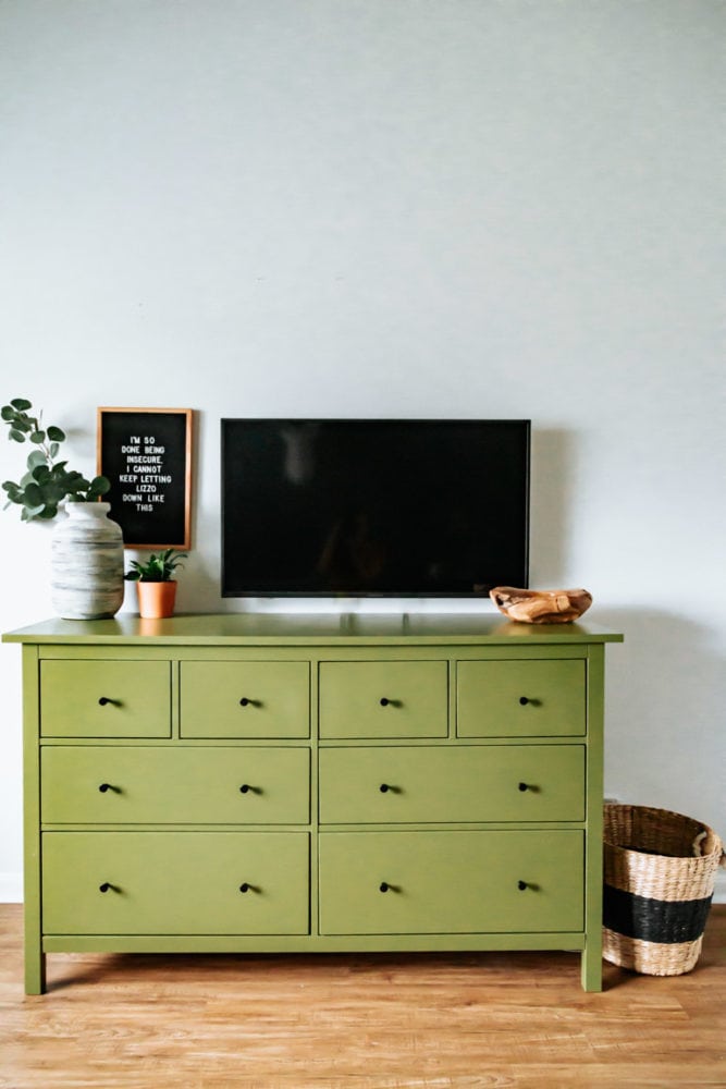 finished IKEA laminate dresser after paint