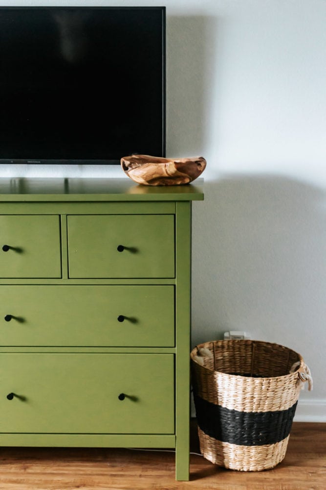 close up of painted IKEA dresser