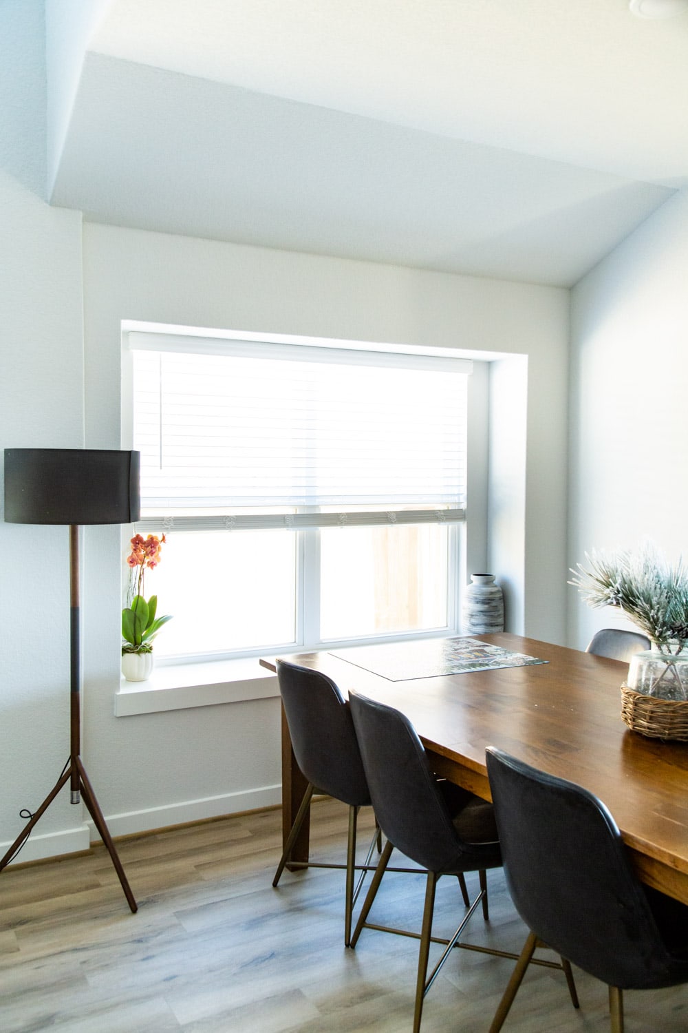 dining room with standing lamp