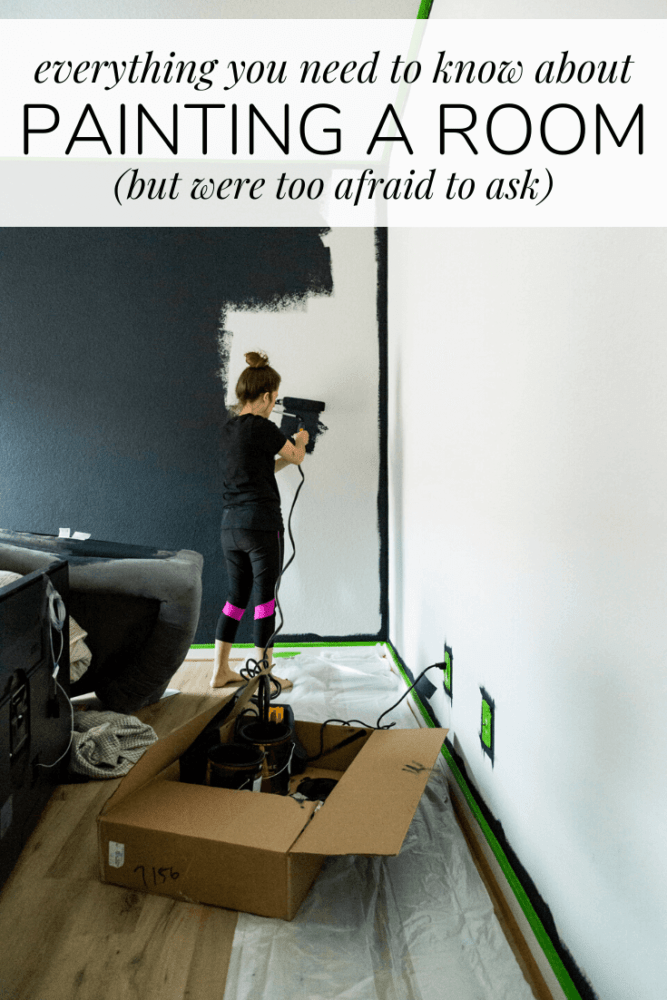 woman painting a wall with text overlay - everything you need to know about painting a room (but were too afraid to ask)