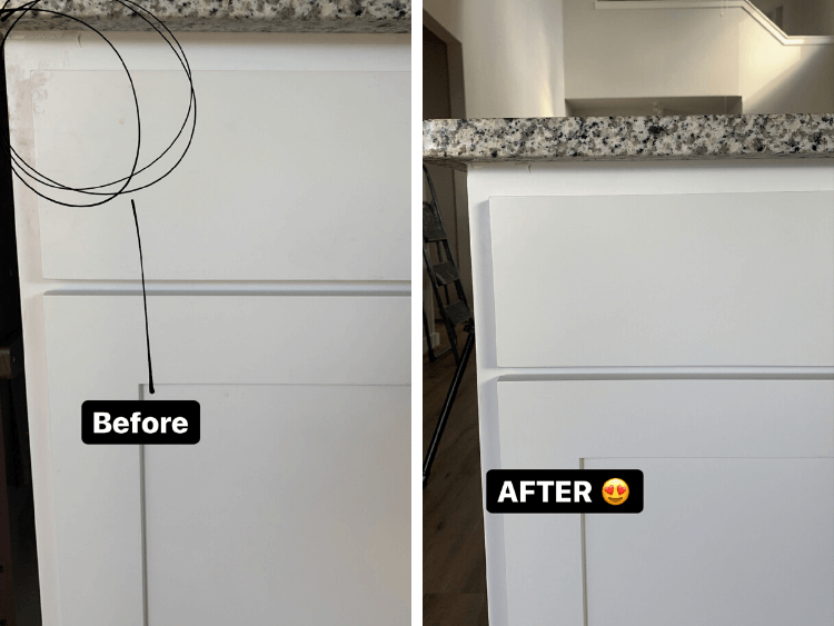 before and after of cleaning white cabinets