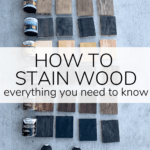 collection of wood stained in various colors with text overlay - how to stain wood, everything you need to know