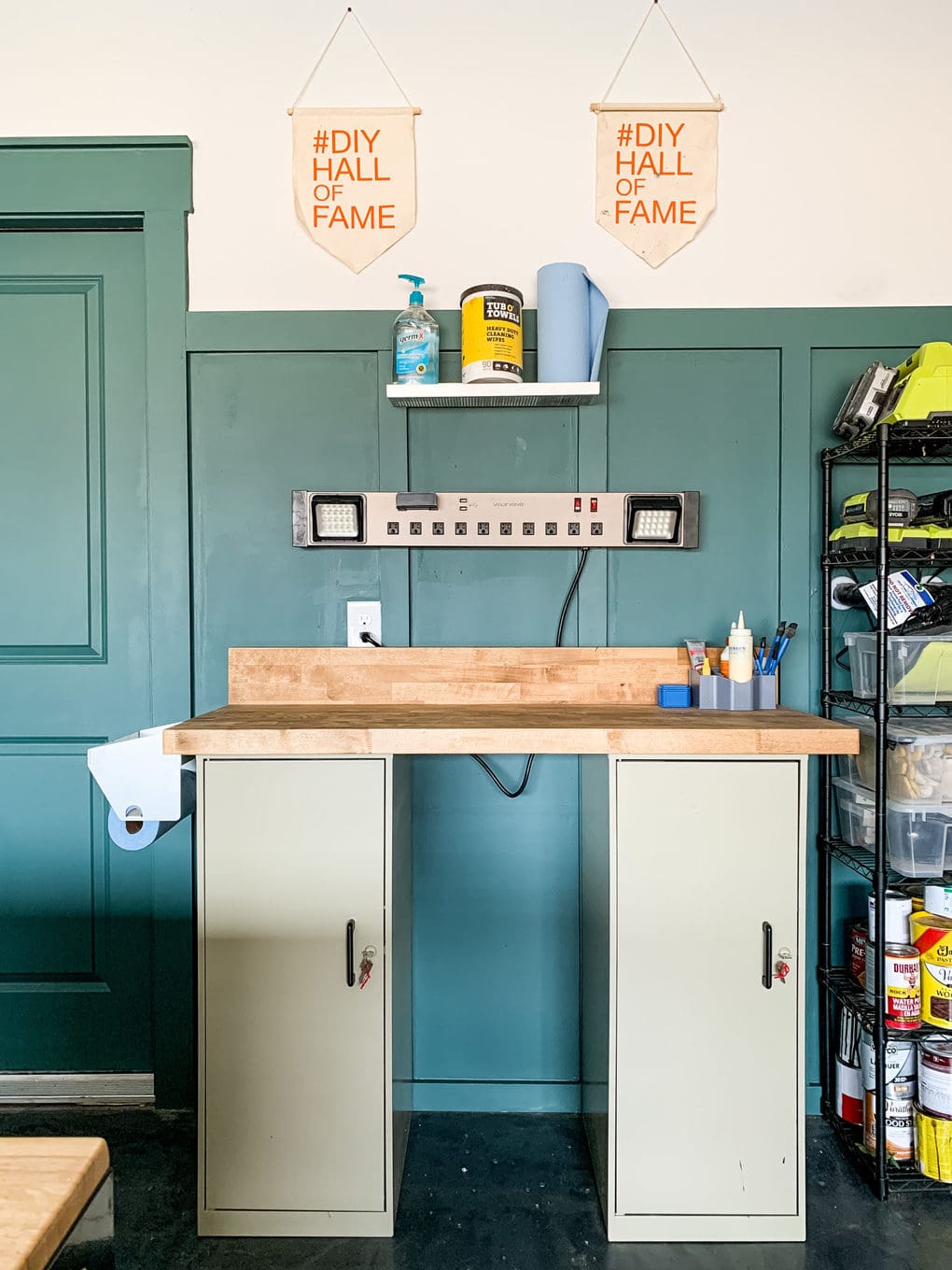 small workbench in garage