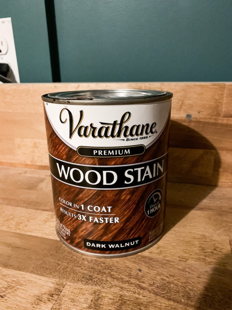 a can of Varathane dark walnut stain